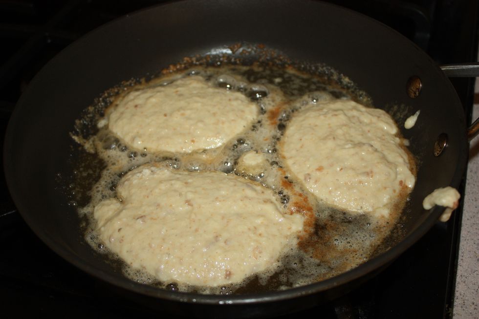 Pour the pancakes into the hot butter.