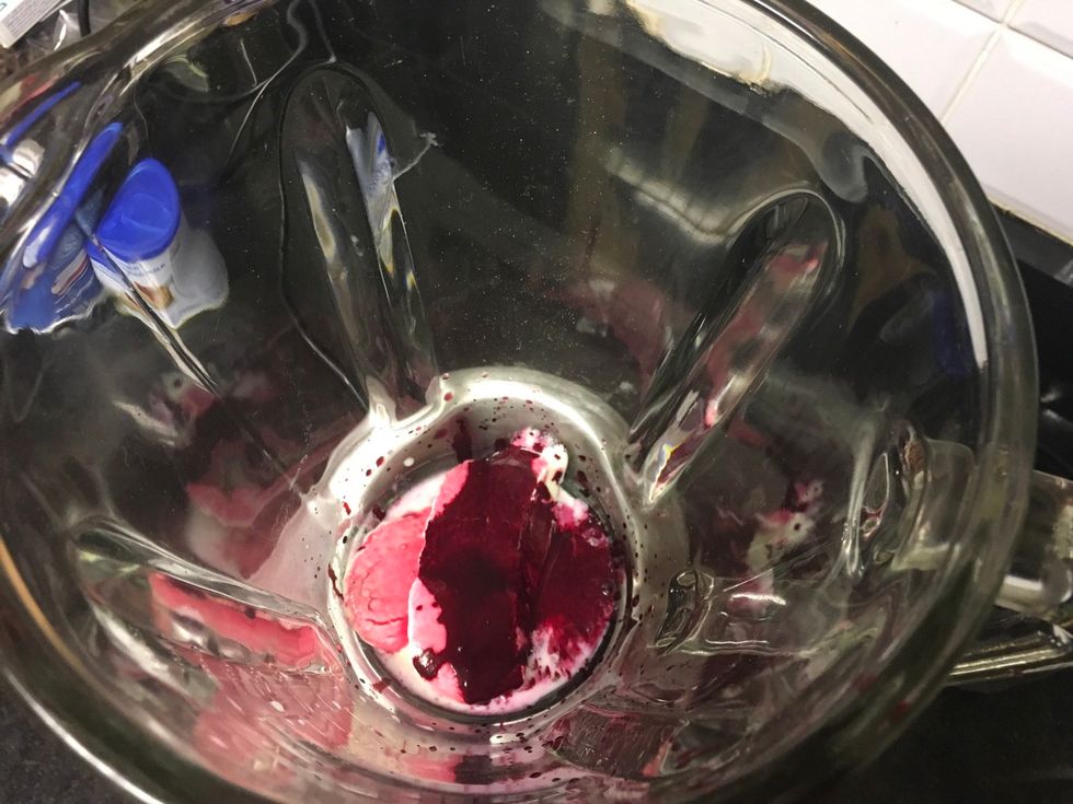 Pour the pink food colouring into the blender