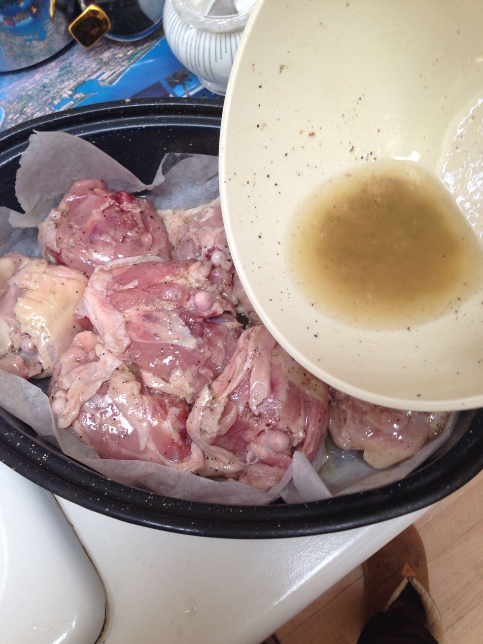 Pour the remaining lemon-and-olive-oil sauce over the chicken.