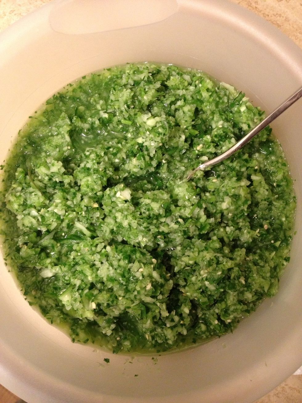 Pour the salsa into a mixing bowl. Should look like this, now on to the next step.