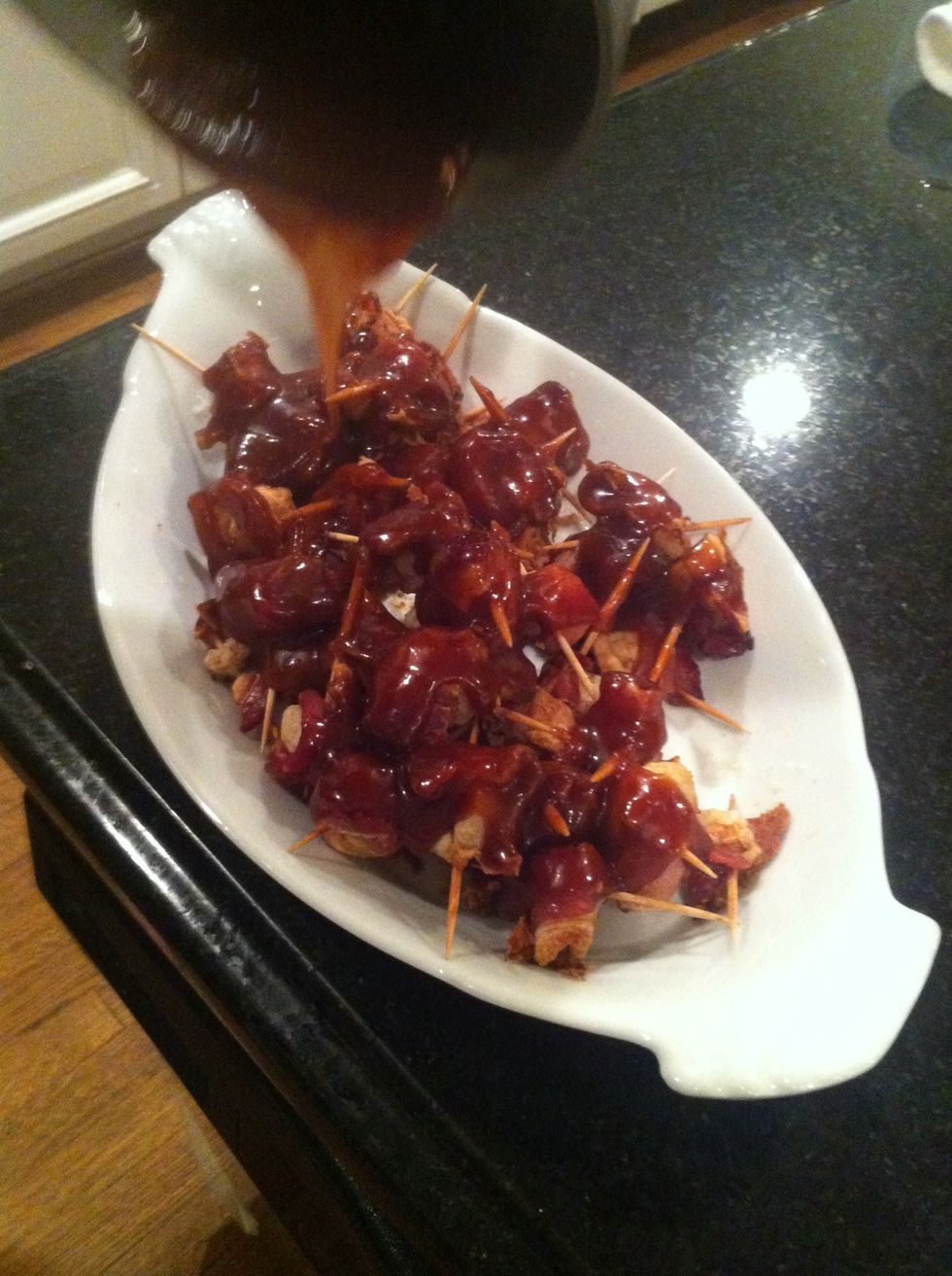 Pour the sauce over the semi cooked dish