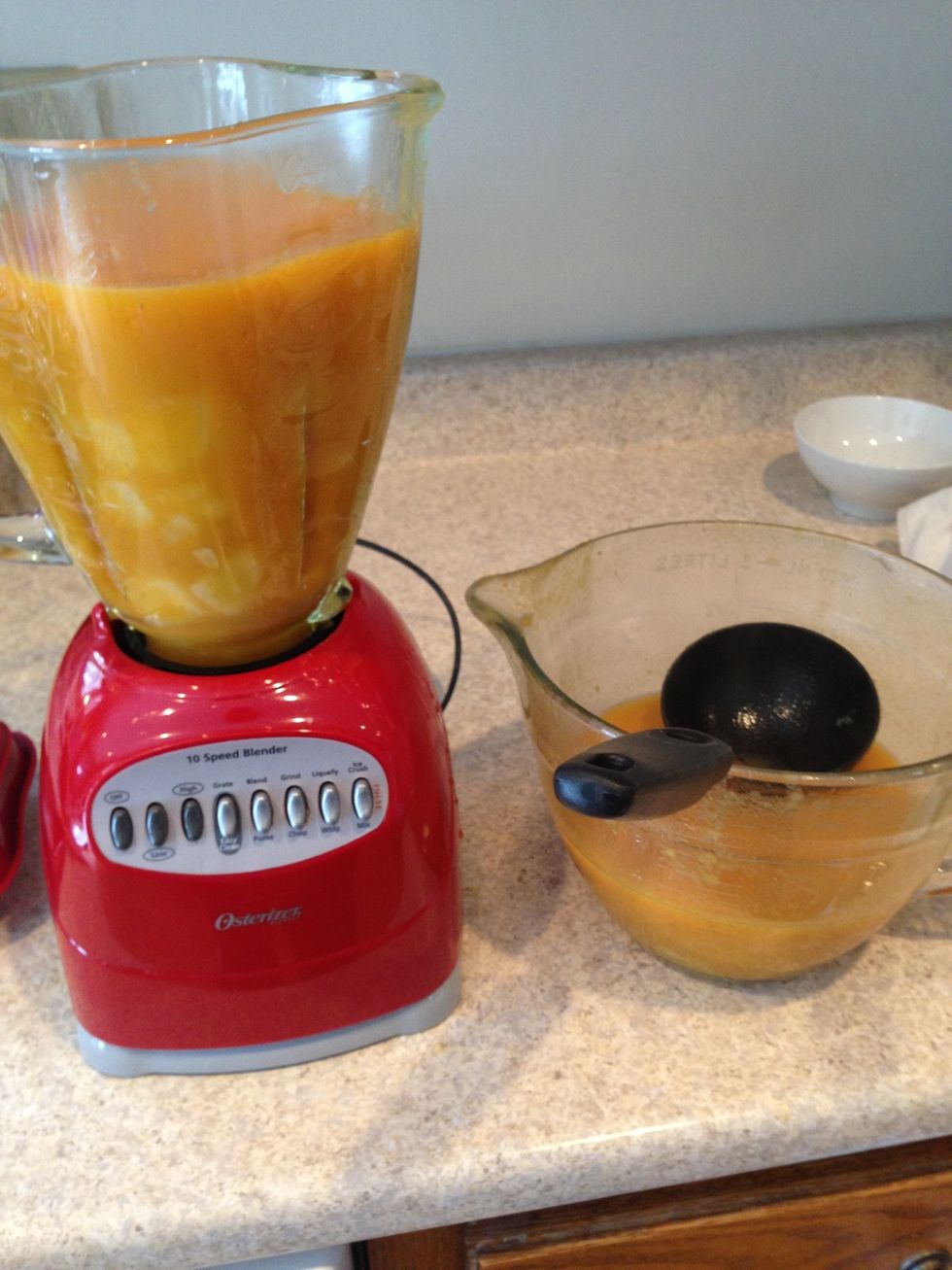 Pour the soup in to a blender. Blend until it is smooth.