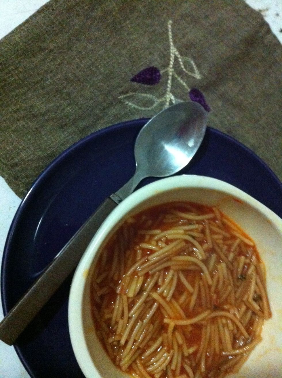 Pour the soup into a bowl & eat your Soup :B