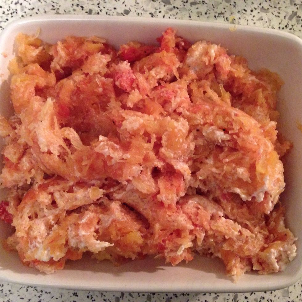 Pour the squash mixture into an oven safe bowl.