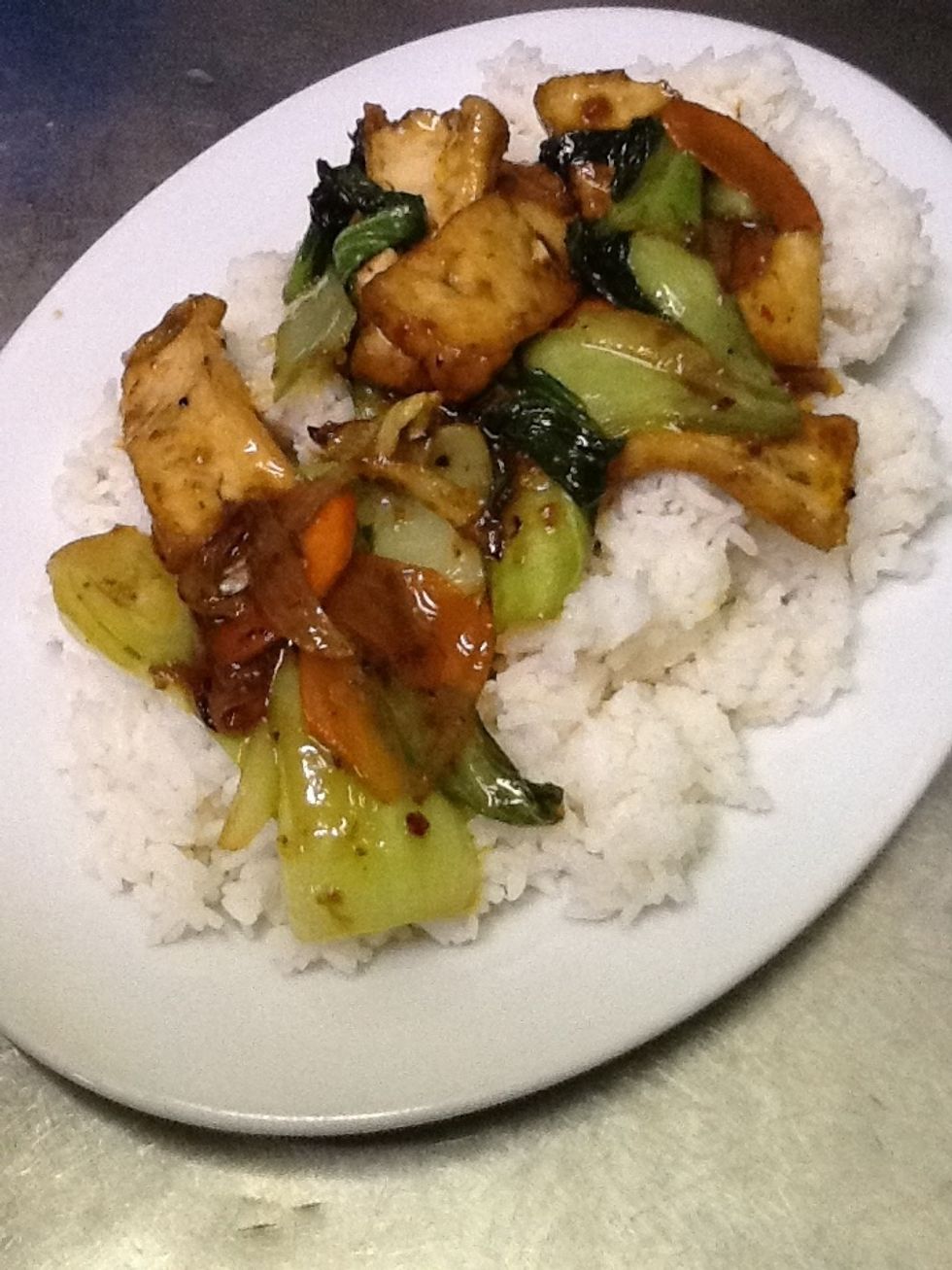 Pour the stir fry into the pan