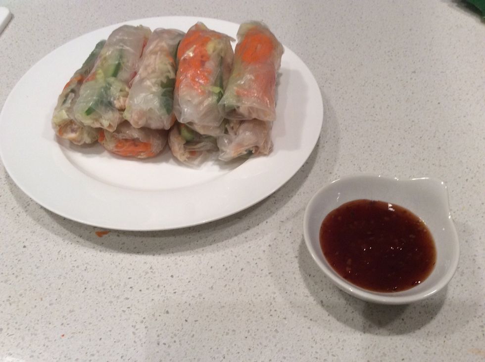 Pour the sweet chilli sauce into a small bowl and your ready to serve!