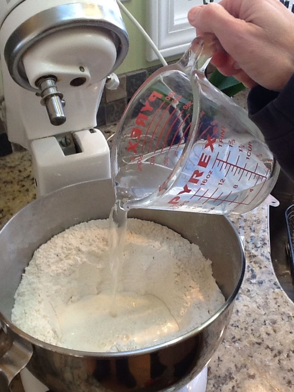 Pour the warm water in the middle