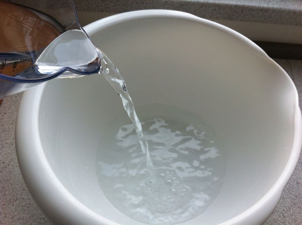 Pour the water into a bowl. Make sure the bowl is big enough to contain the dough. See step 12 to see how much the dough rises.