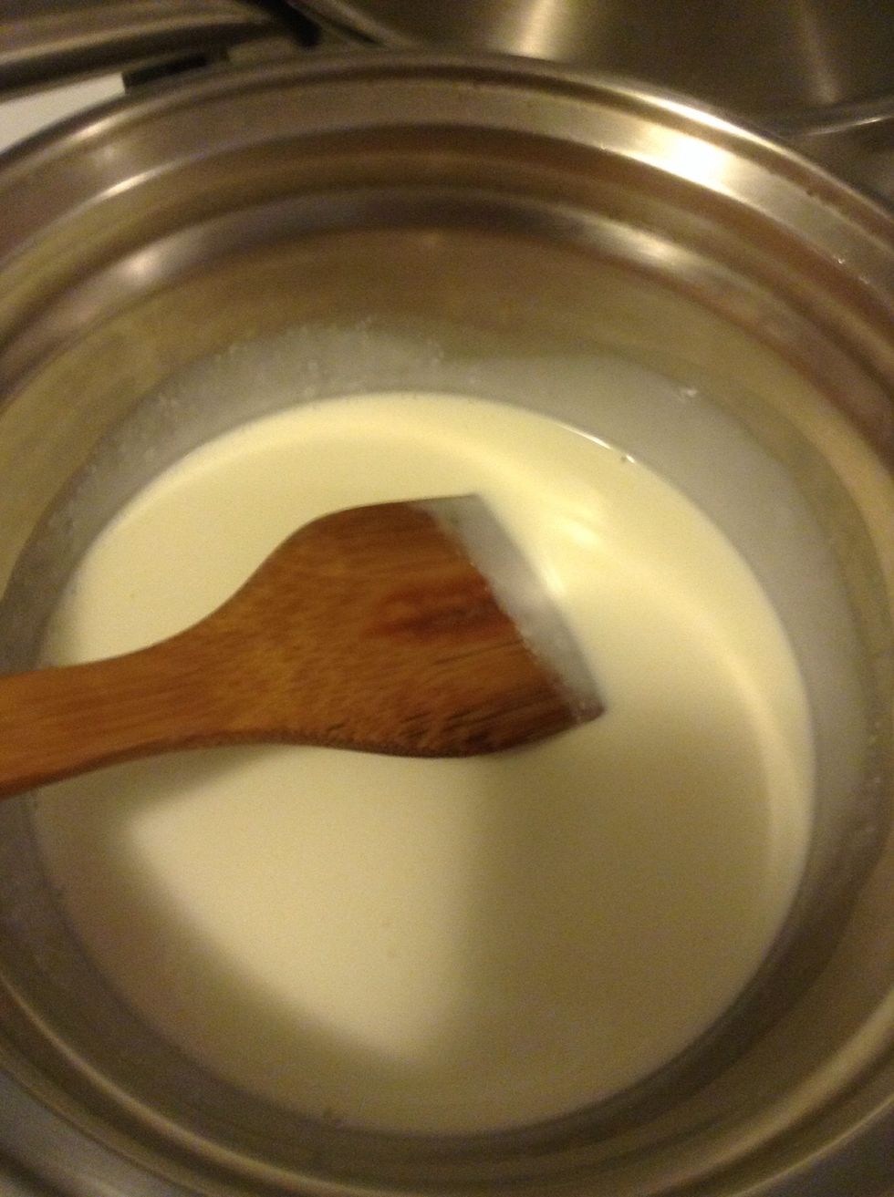 Pour the whipping cream and add the sugar to a separate bowl. Don't forget to stir the cream or it will burn!