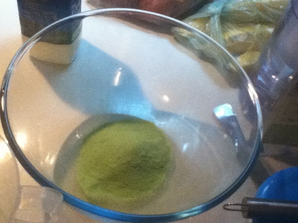Pour the whole green tea powder mix into the bowl