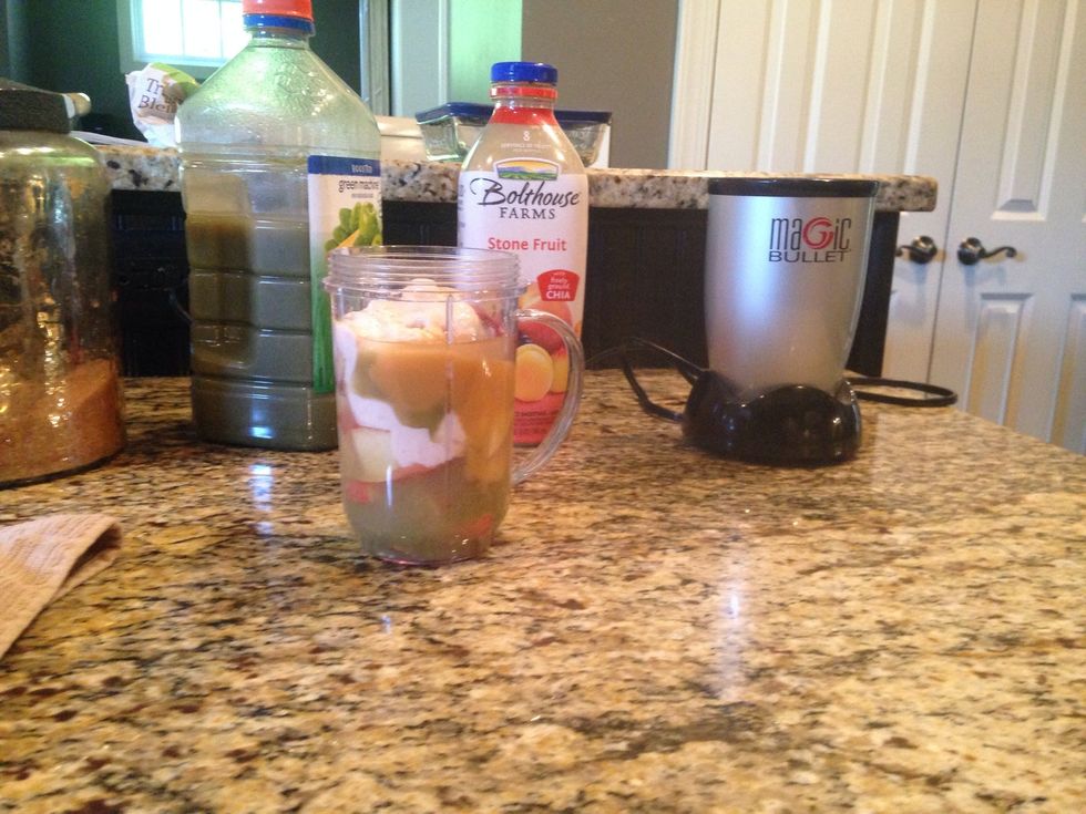 Pour them in (at the same time if possible) until there is only about 1 1/2 inches left of "air"