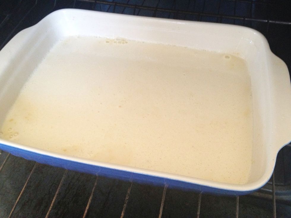 Pour this filling mixture over the crust in the pan.