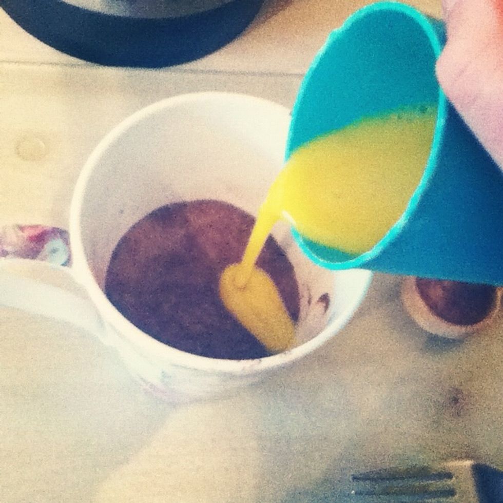 Pour THREE QUARTERS of it into the mug (by the way this is when the mixture is going to look horrible haha)