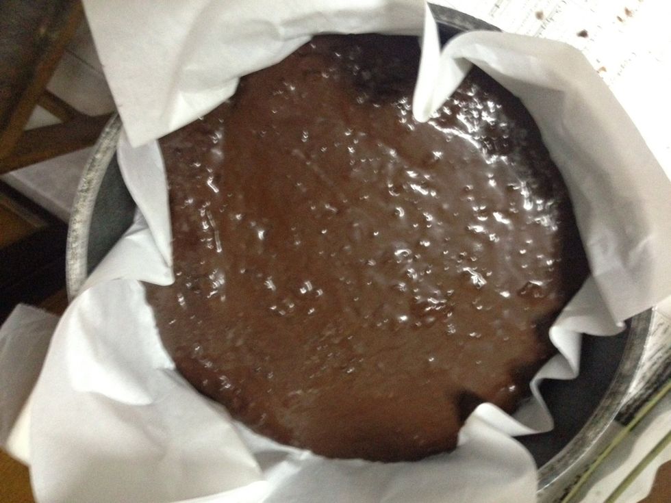 Pour ur mix into the pan ....... Put in the oven for about 45 min at about 180 degree celcius