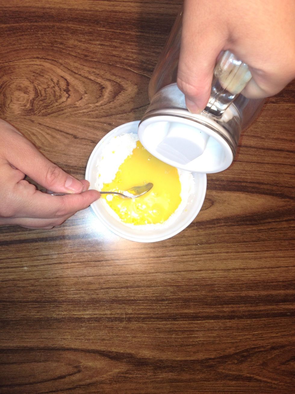 Pour water on the sugar and custard