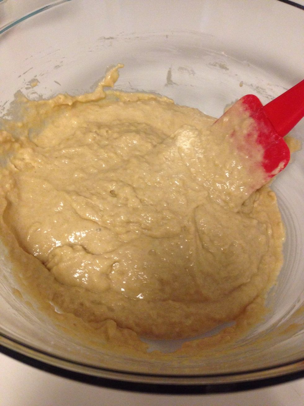 Pour wet ingredients into dry and stir until JUST combined - don't over mix!