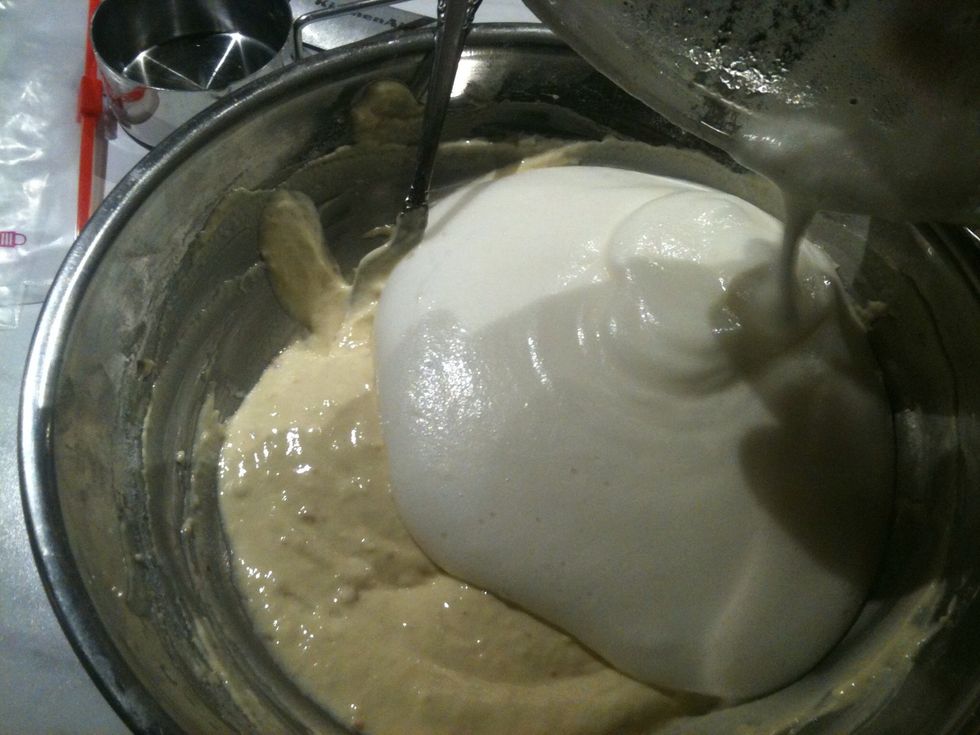 Pour whites into egg mixture.