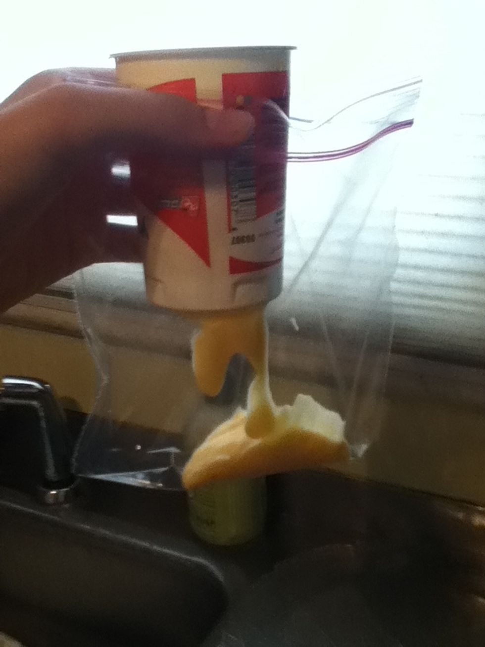 Pour yogurt into ziplock