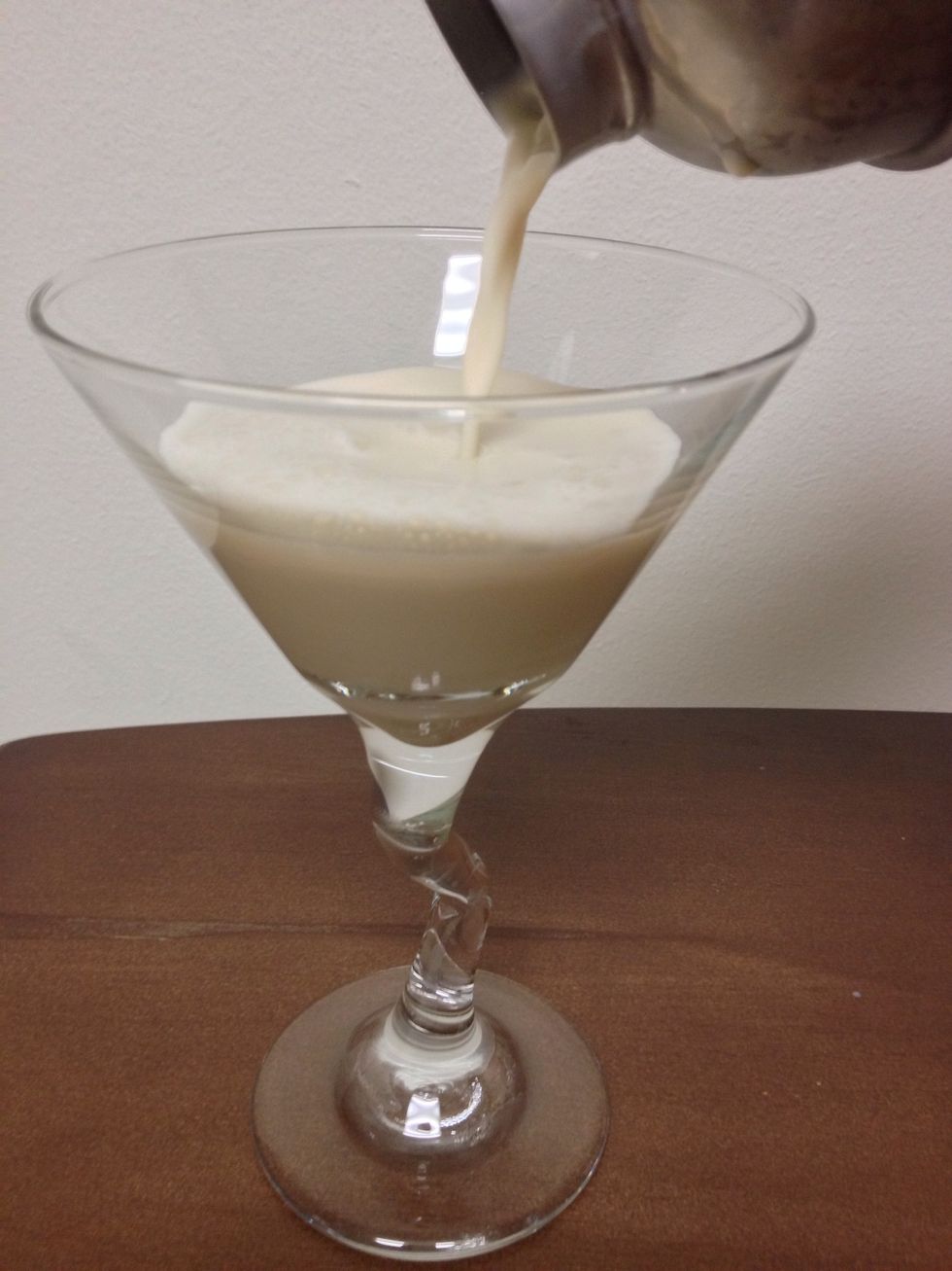 Pour your contents into your cocktail glass.