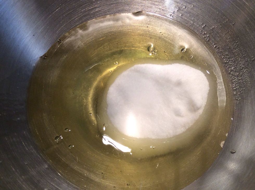 Pour your egg whites and caster sugar into an electric mixer (in this case a kitchen aid)