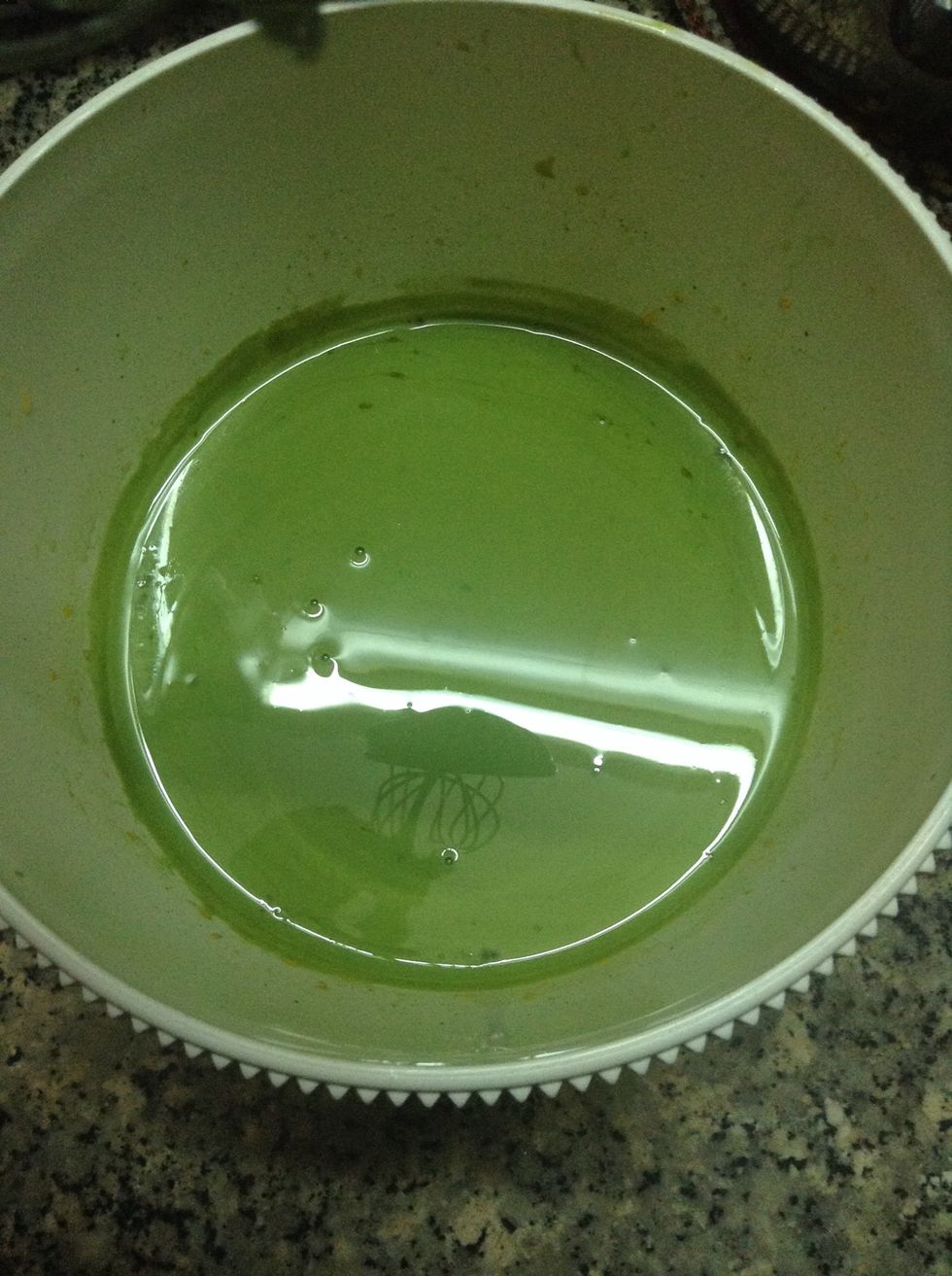 Pour your milk mixture into the egg mixture slowly. Pour a little bit in and stir and keep pouring a little bit more and stir