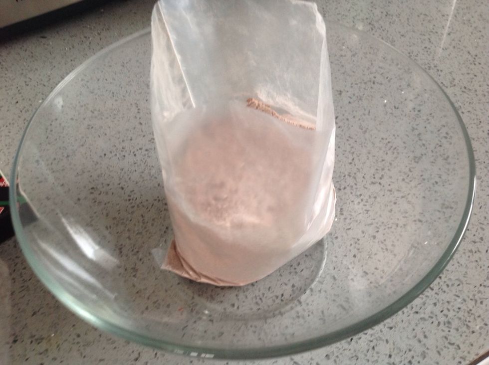 Pour your mix into a bowl. I'm using red velvet, but any flavor is fine.