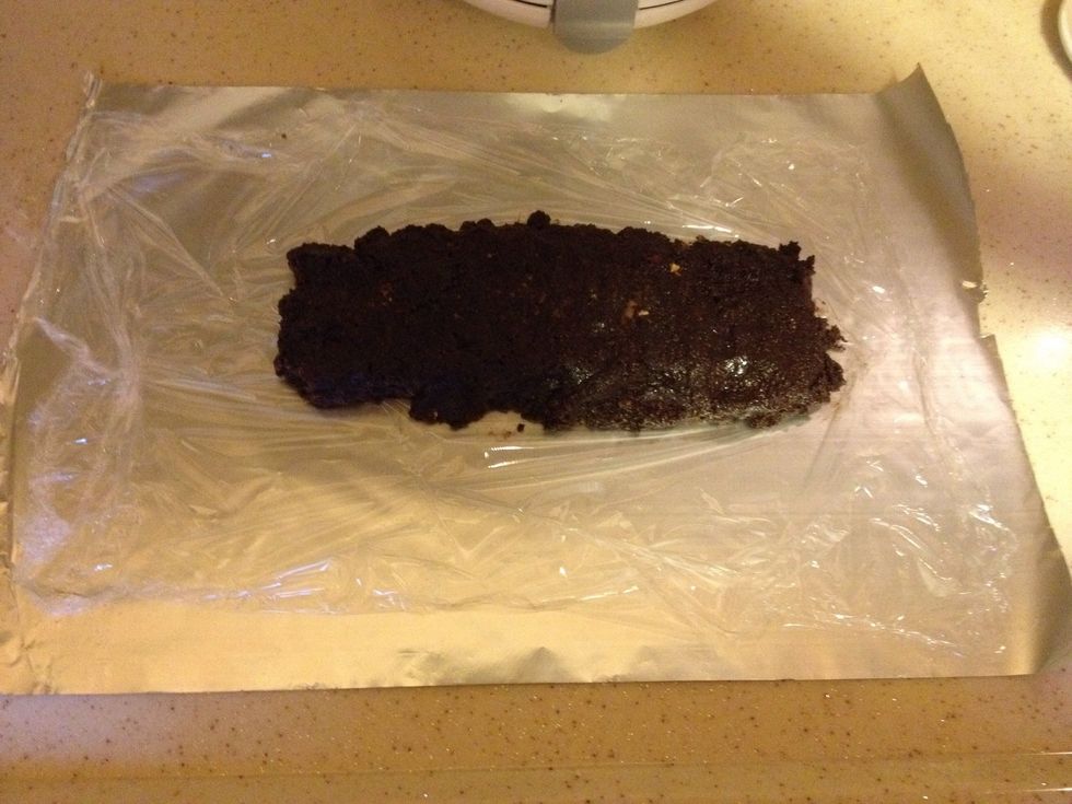 Pour your mixture on an aluminium foil. (If you want you can also put a plastic film on the foil.)