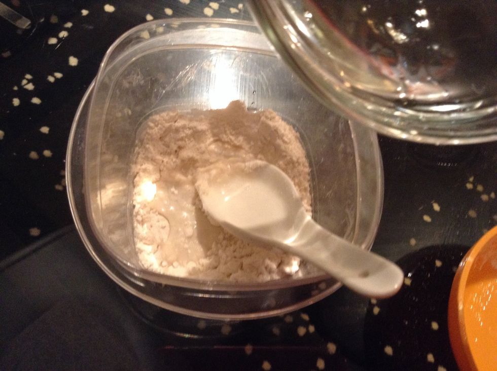 Pour your water in the container full of flour! (Add less or more water if too wet or dry)