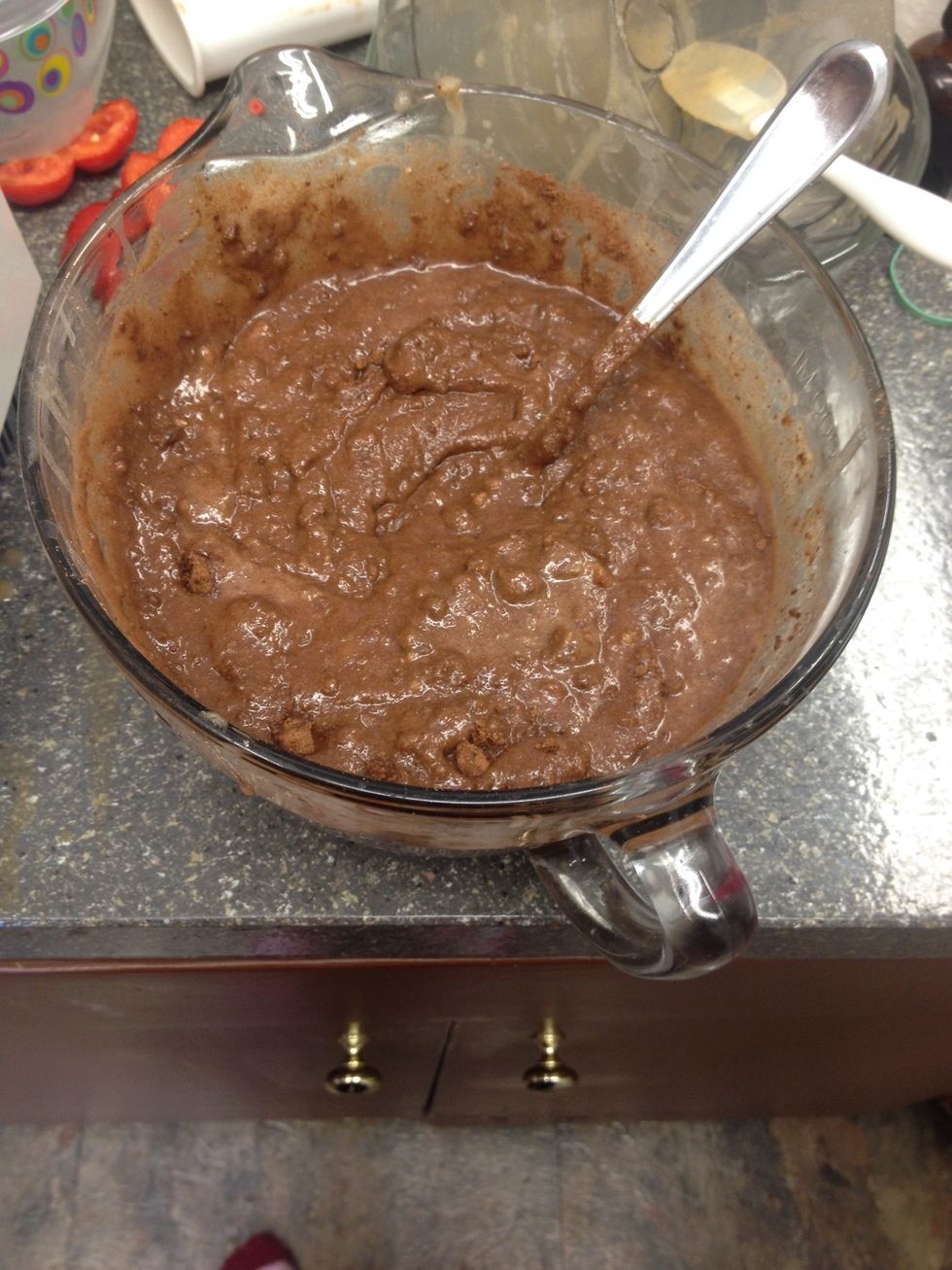Pour your wet ingredients into the dry mixture