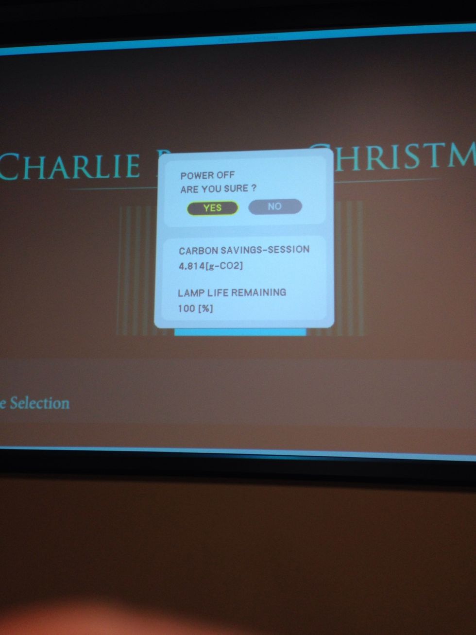 Power off projector by pressing the "off" button and then pressing "enter" on the remote control