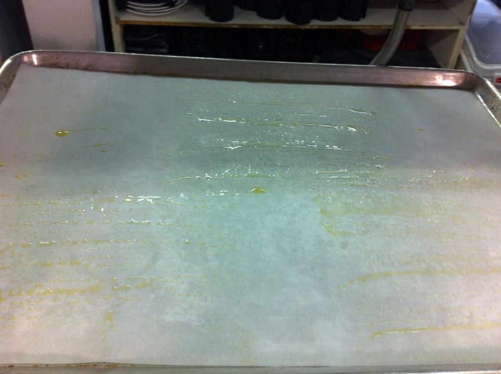 Pre brush with oil where your going to put your breads. At home you'll probably only get one on a regular cookie sheet. So maybe use a few so they don't stack too high.