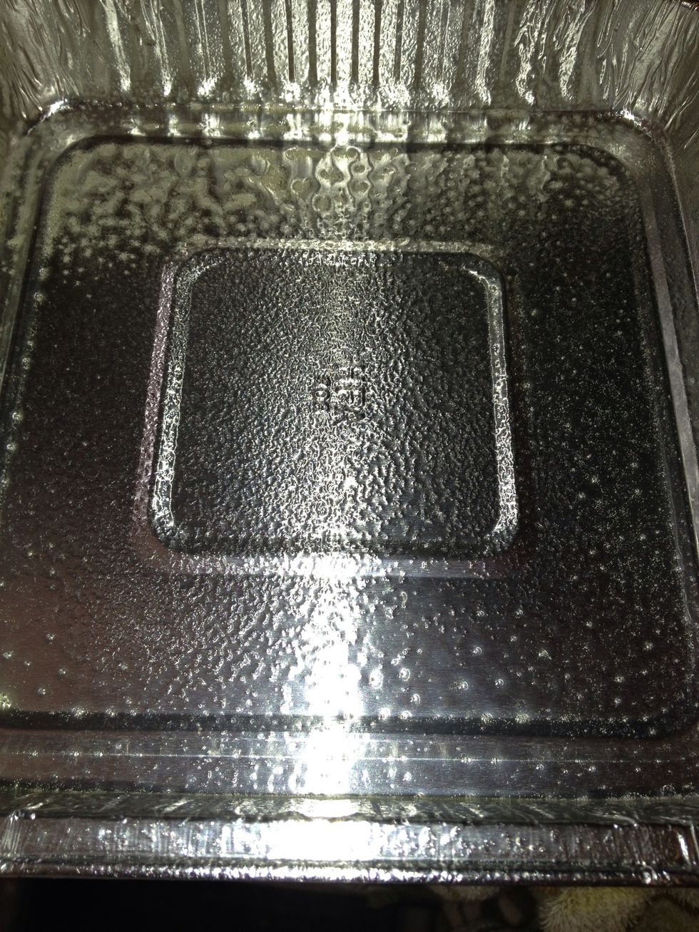 Pre heat oven to 325 , I used a foil tray then Pam sprayed it