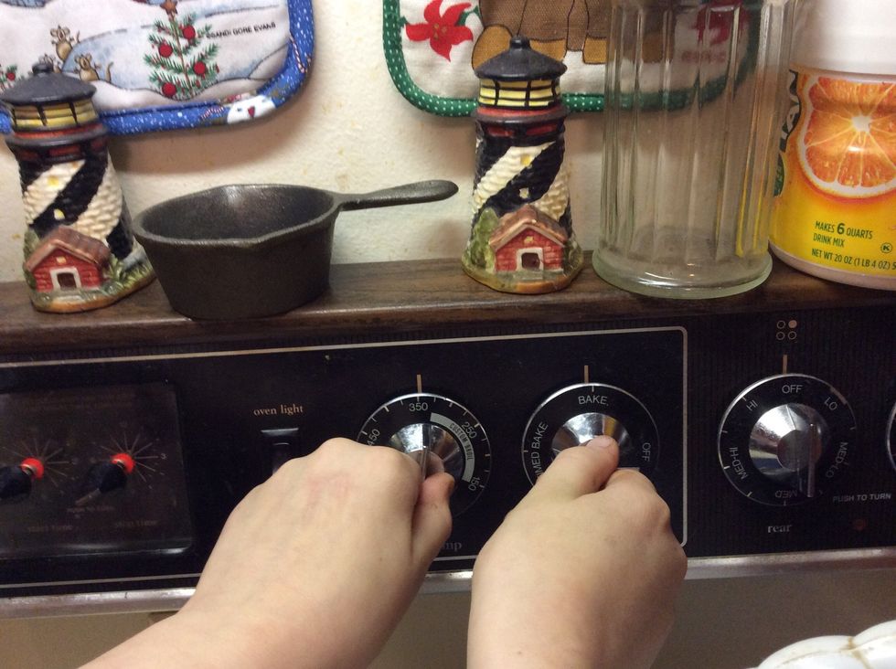 Pre heat oven to 350 and bake put a thermometer in to make shure it is 350