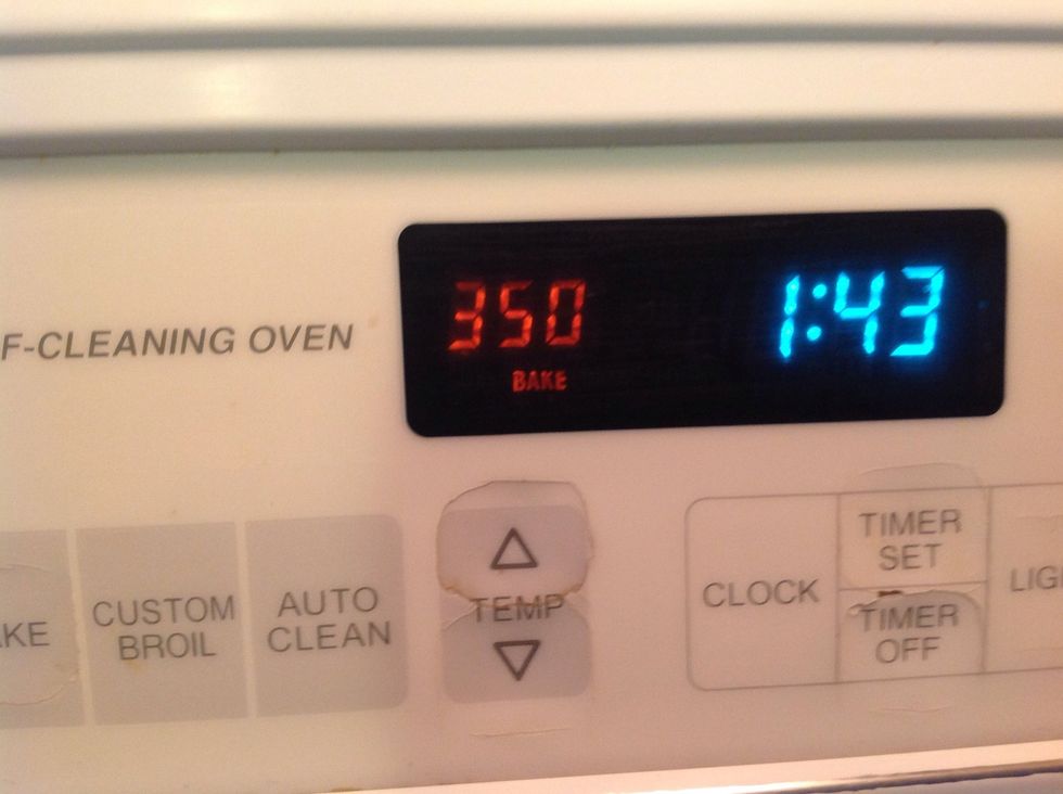 Pre heat oven to 350 degrees Fahrenheit