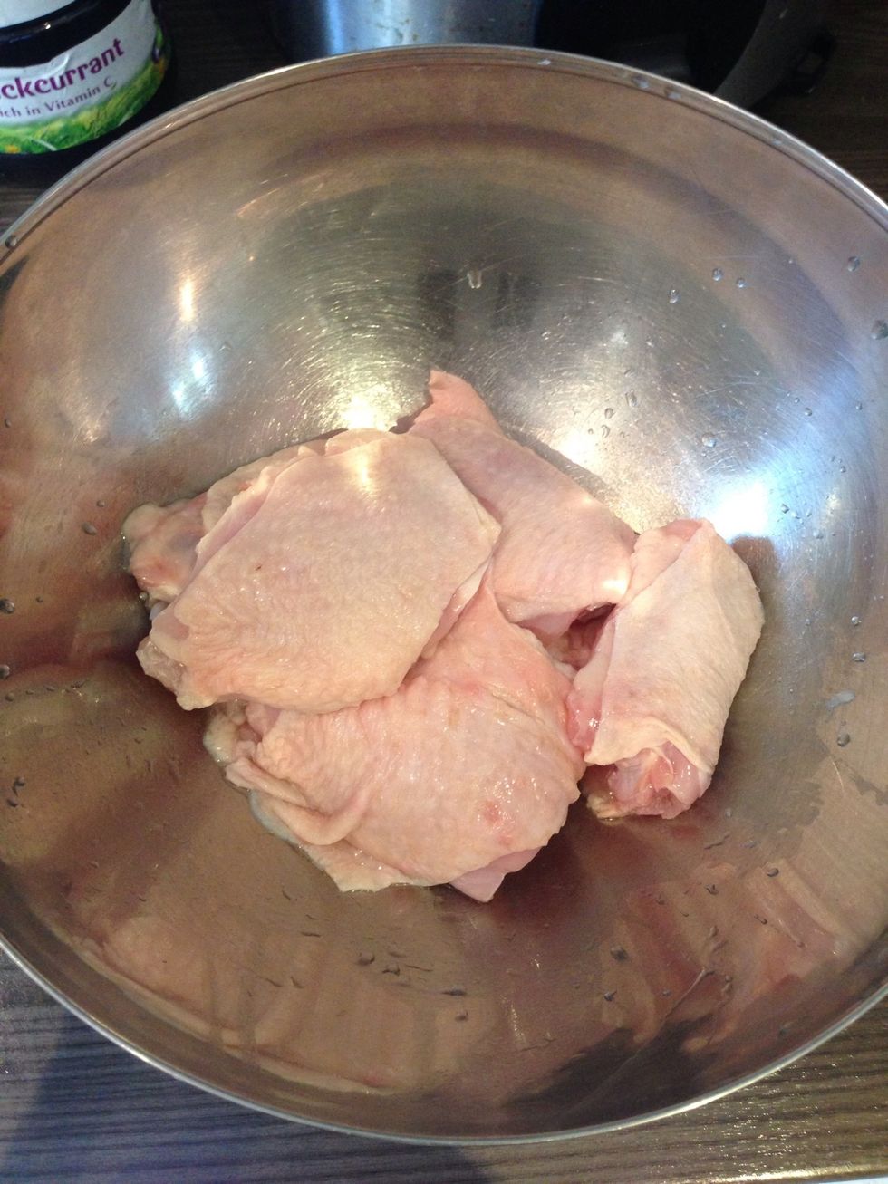 Pre-heat oven to gas mark 7 and then Clean your chicken thighs with cold water and lemon \ud83d\ude16 (hate the feel of raw meat lol)