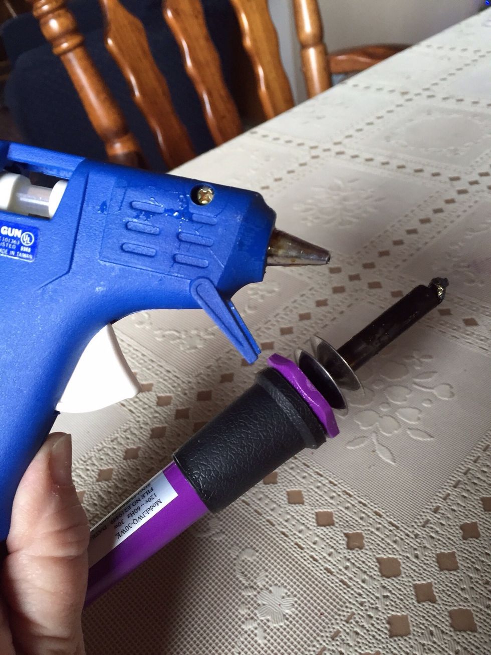 Pre heat the glue gun and wood burner.