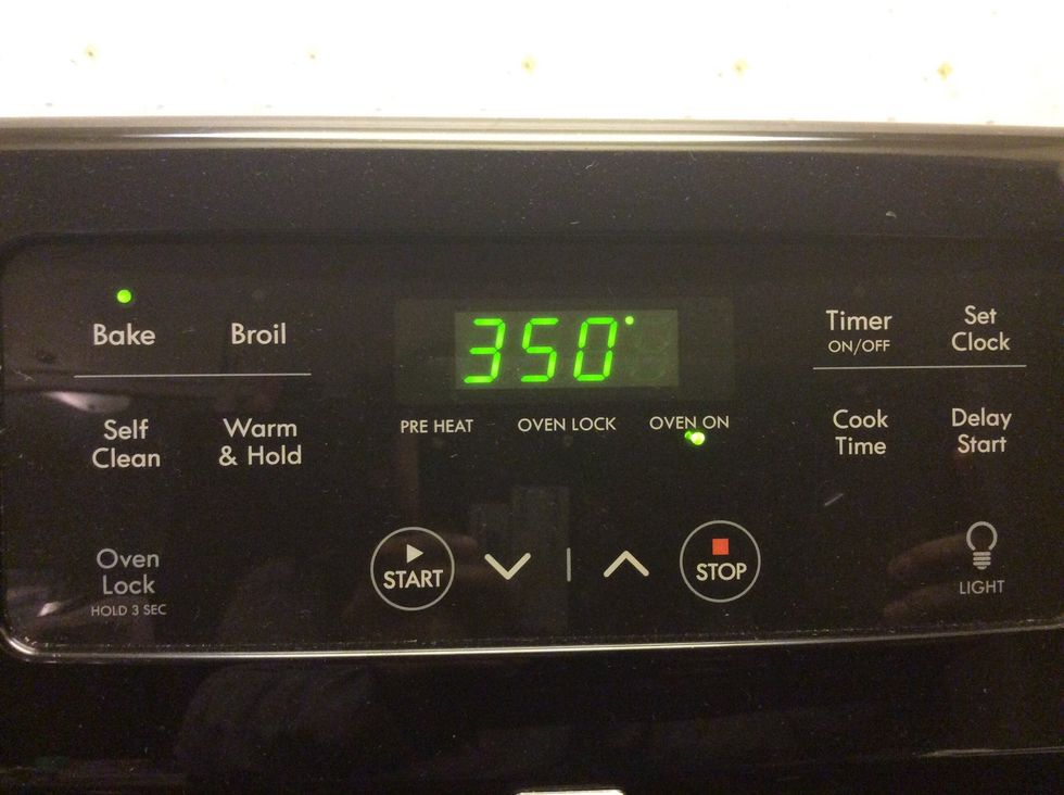 Pre heat the oven to 350 degrees Fahrenheit