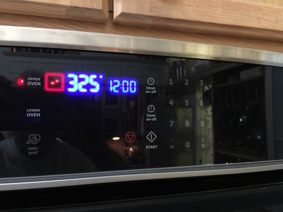 Pre-heat the oven to 350\u00b0F (325\u00b0 F after convect conversion.) The clock shows 12:00 o'clock! It's not the timer! That's later!\ud83d\ude0a