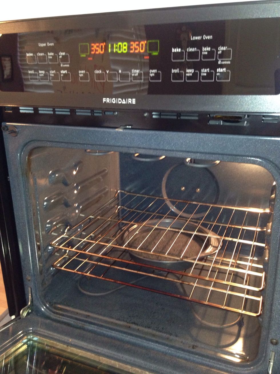 Pre heated oven to 350 degrees and small pan of water on lower rack