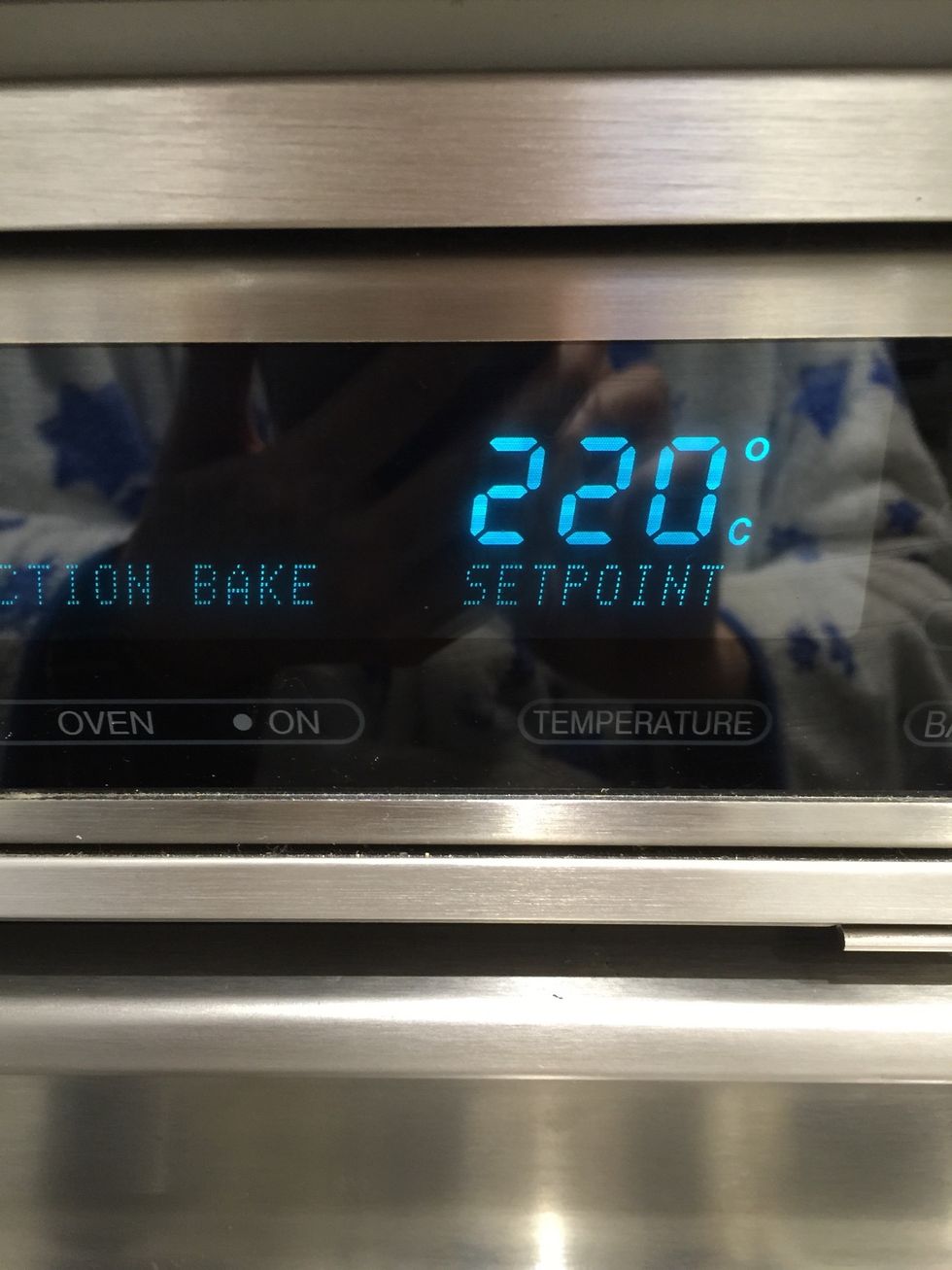 Preheat oven 220... Later you will put it down to 170 c