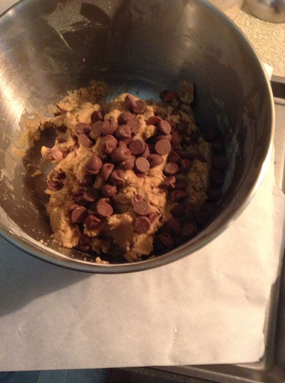 Preheat oven 350 degrees. Add in the bag of Chips. Mix together w/ hands. Almost done..