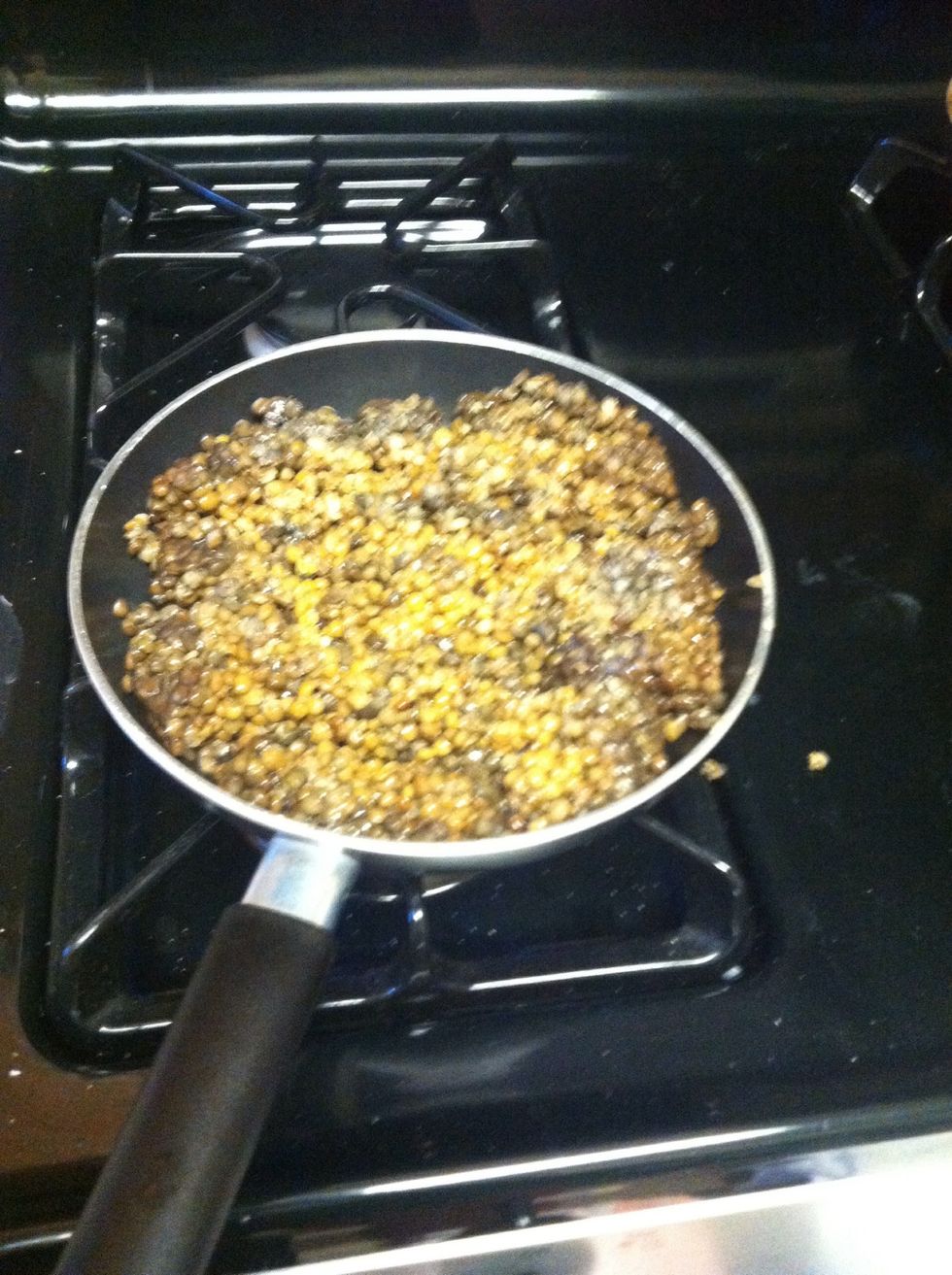 Preheat oven 365 .Heat up lentil (some stores you can fine them cooked, if not jut boil them till ready then drain water and warm up again over stove) add green chilies and some cheese, mix.