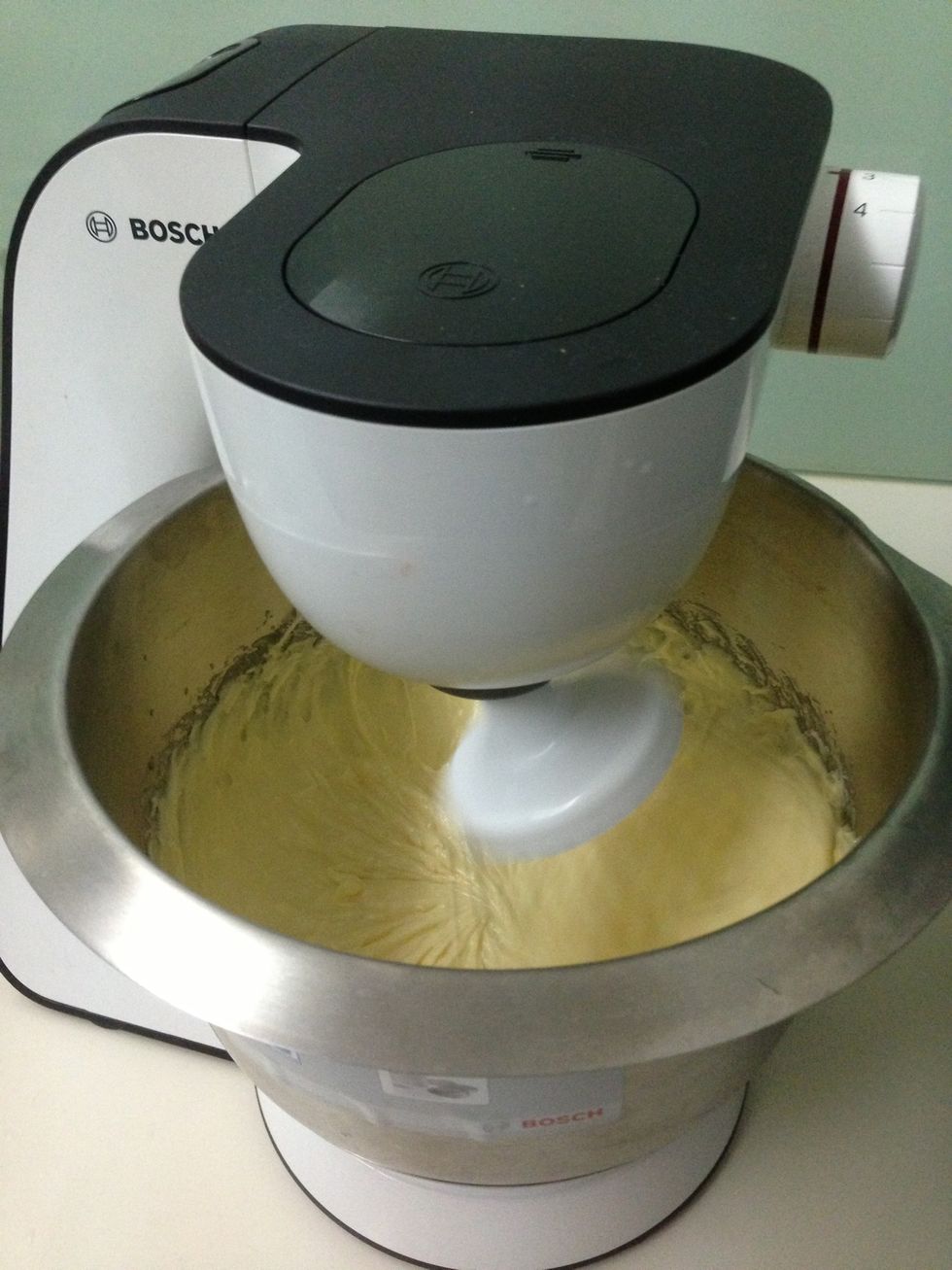 Preheat oven at 180c. Cream butter, sugar and vanilla until light and fluffy