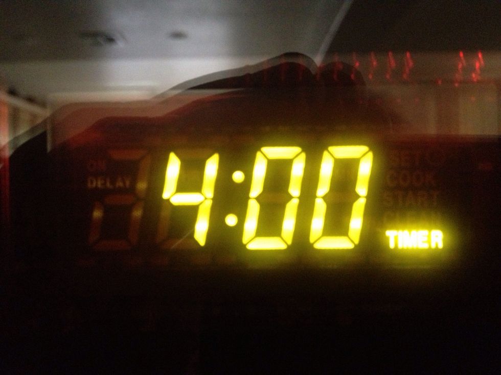 Preheat oven at 225 degrees & set timer for 4 hours.