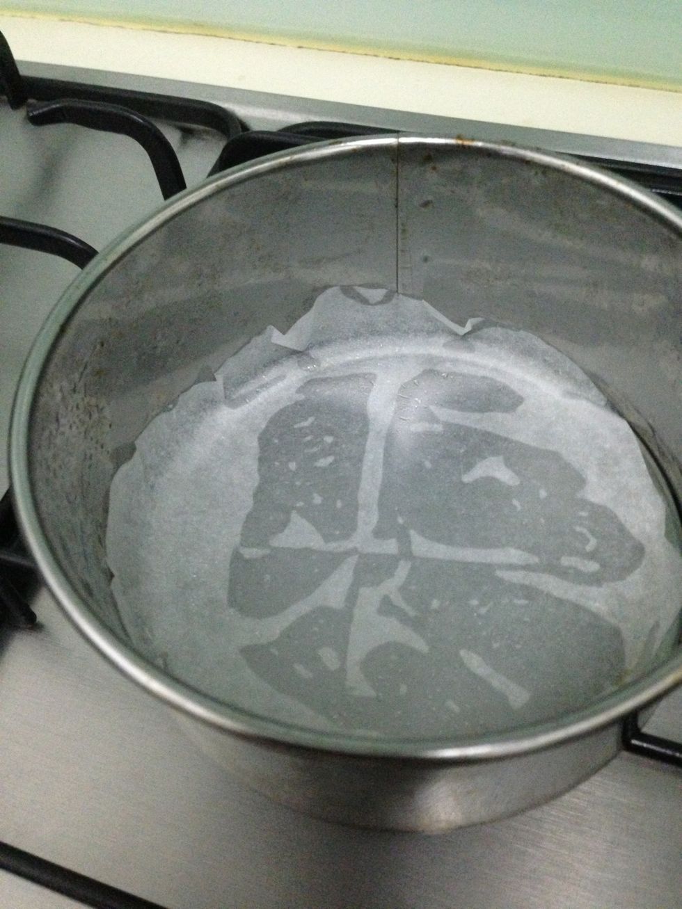 Preheat oven at 375F. Brush sides and bottom of cake pan with oil and line the bottom with parchment paper