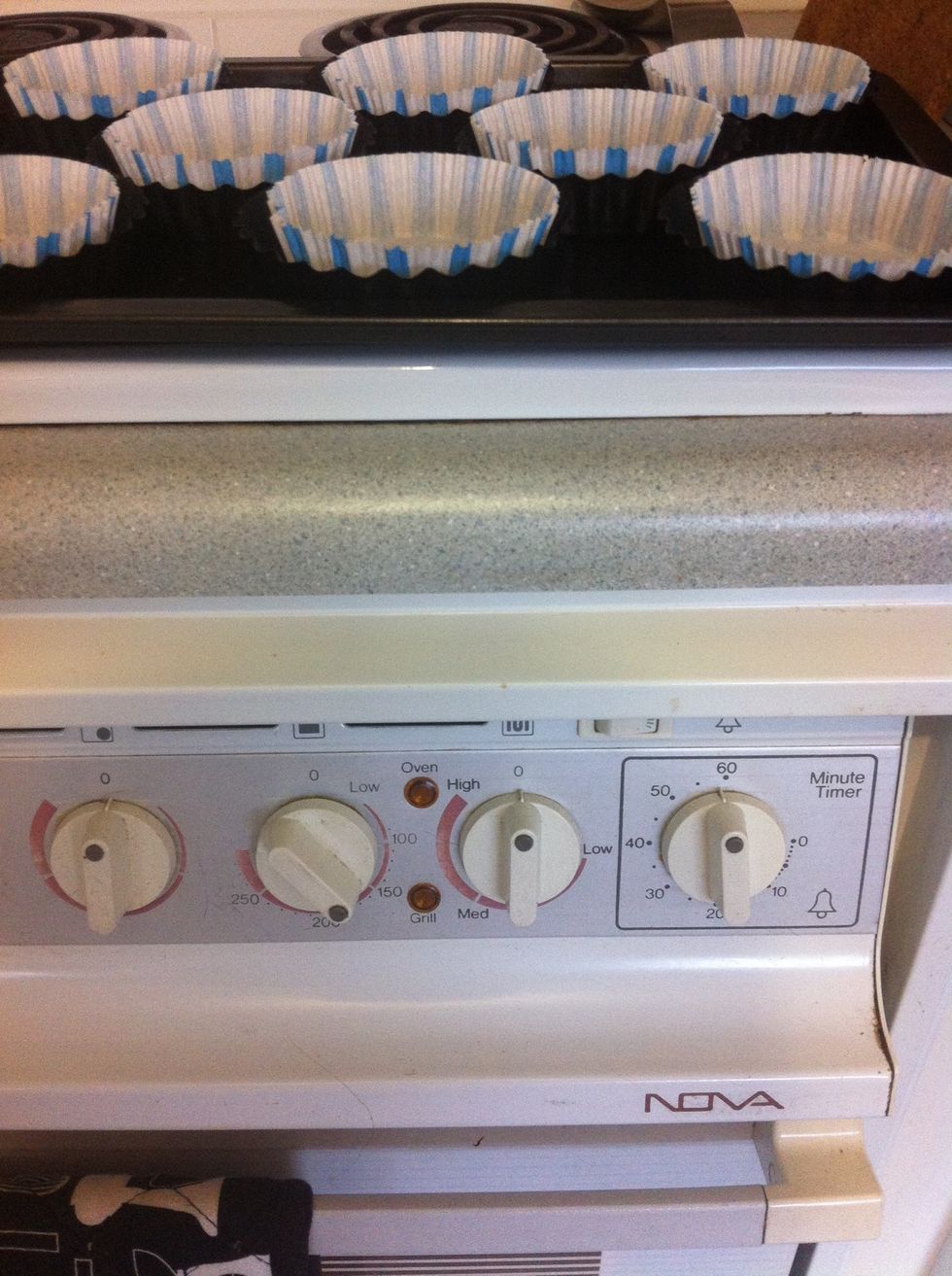Preheat oven to 160\u00b0c (140\u00b0c fan forced). Line a 12-hole muffin tray with paper cases.