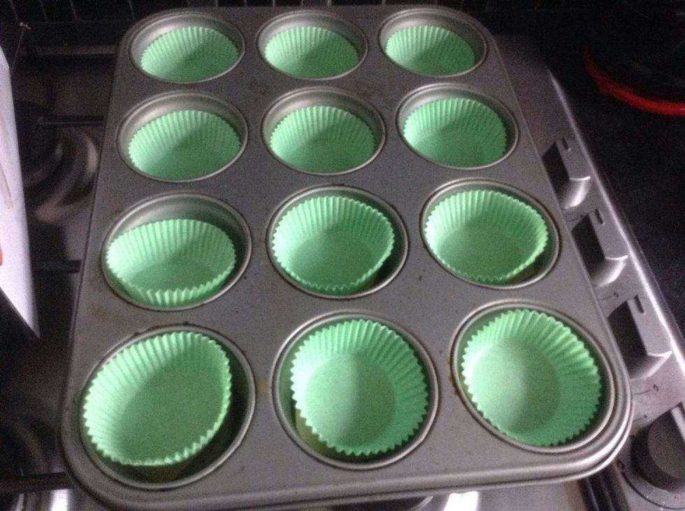 Preheat oven to 180*C Line cake tin with 12 cake cases