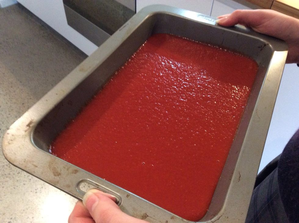 Preheat oven to 190 degrees celsius. Use one cup of the passata and spread evenly over the base of an approximately 25cm by 15cm oven-proof dish.