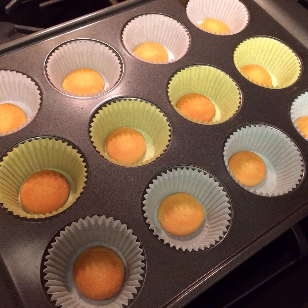 Preheat oven to 325 degrees and put a vanilla wafer in each liner