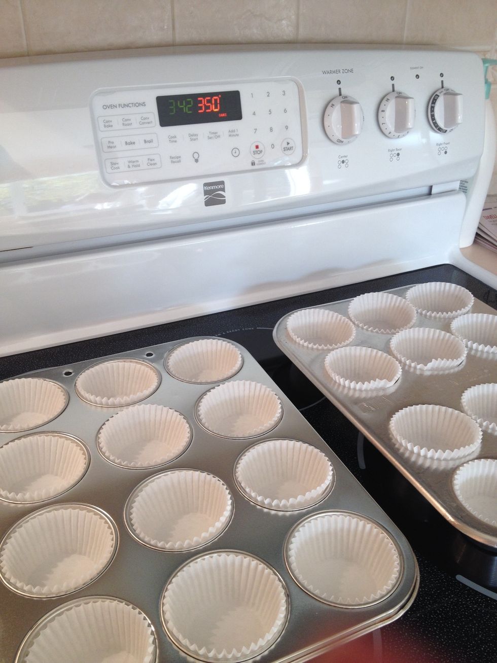 Preheat oven to 350 and line muffin pans.